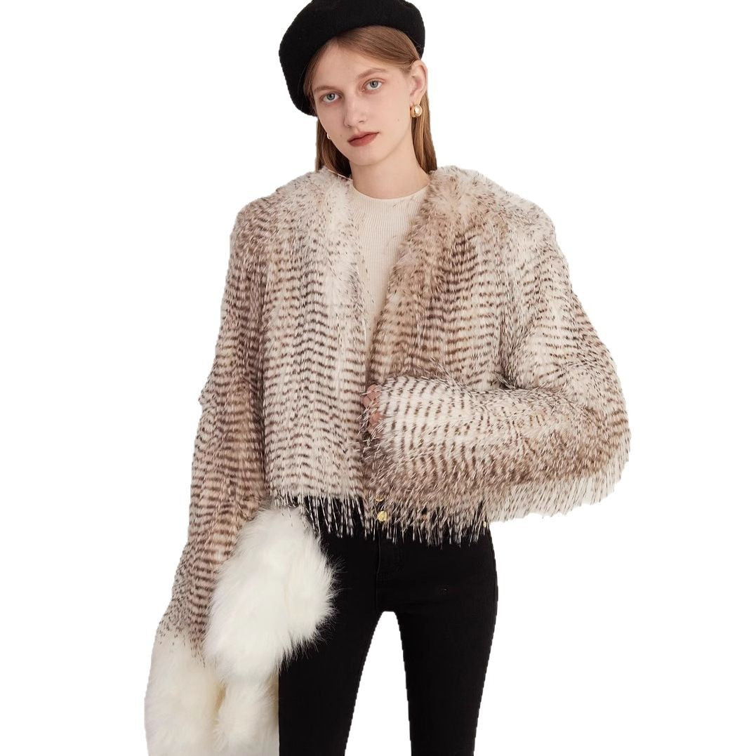 Damen Luxuriöse Couture-Kurjacke aus Kunstpelz mit detailreicher Struktur R&B