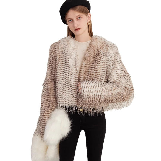 Damen Luxuriöse Couture-Kurjacke aus Kunstpelz mit detailreicher Struktur R&B