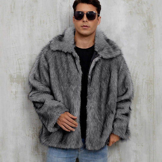 Herren Luxuriöse Kunstpelzjacke mit breitem Revers R&B