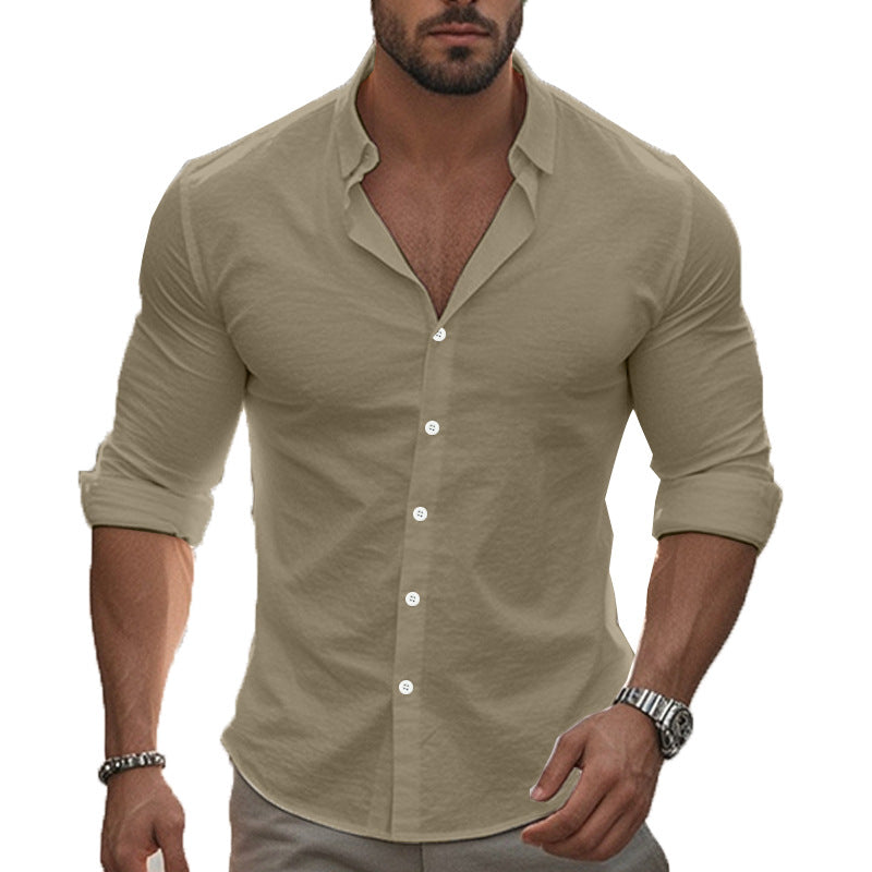 Herren elegantes langärmliges Hemd mit moderner Knopfleiste R&B