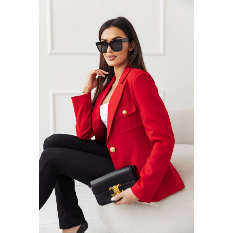 Damen eleganter Blazer mit praktischen Taschen und goldenen Knöpfen R&B