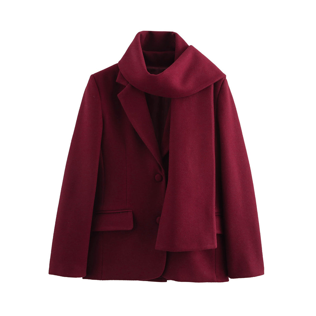 Damen eleganter Wintermantel mit schickem Kragen und passendem Schal R&B