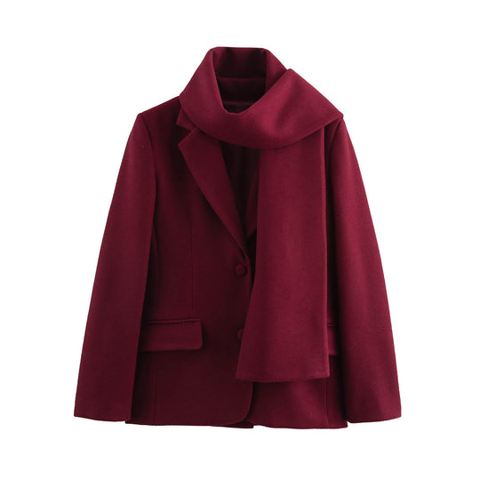 Damen eleganter Wintermantel mit schickem Kragen und passendem Schal R&B