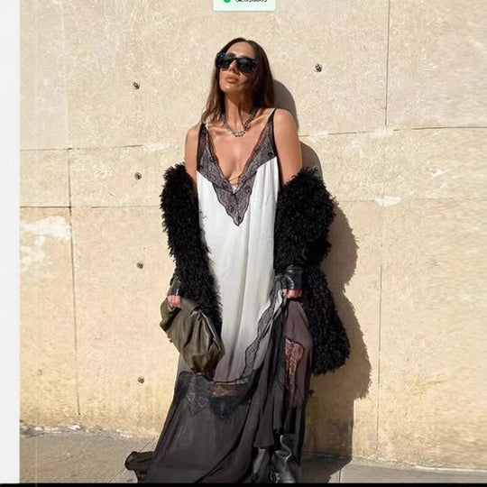 Damen Nachtkleid mit eleganter Spitzenverzierung und gradientem Farbverlauf R&B