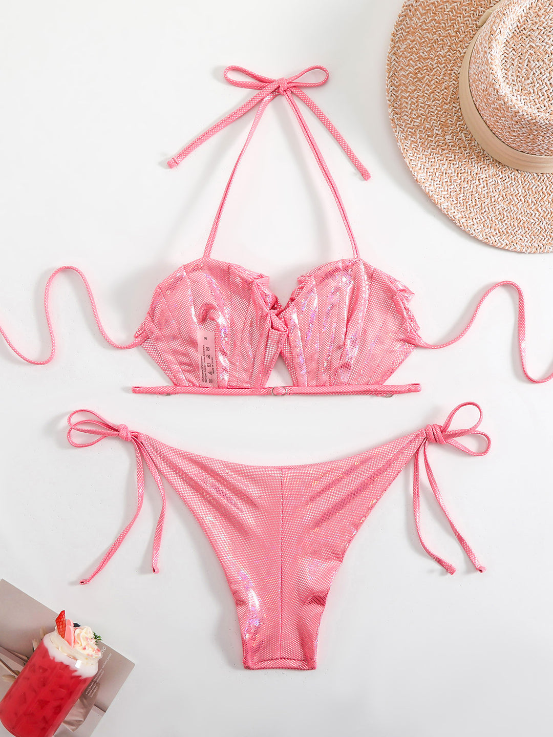 Damen Funkelndes Bikini-Set aus Mesh mit verstellbaren Bändern R&B