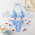 Damen bunter Karo-Bikini mit frechem Kirschmuster R&B