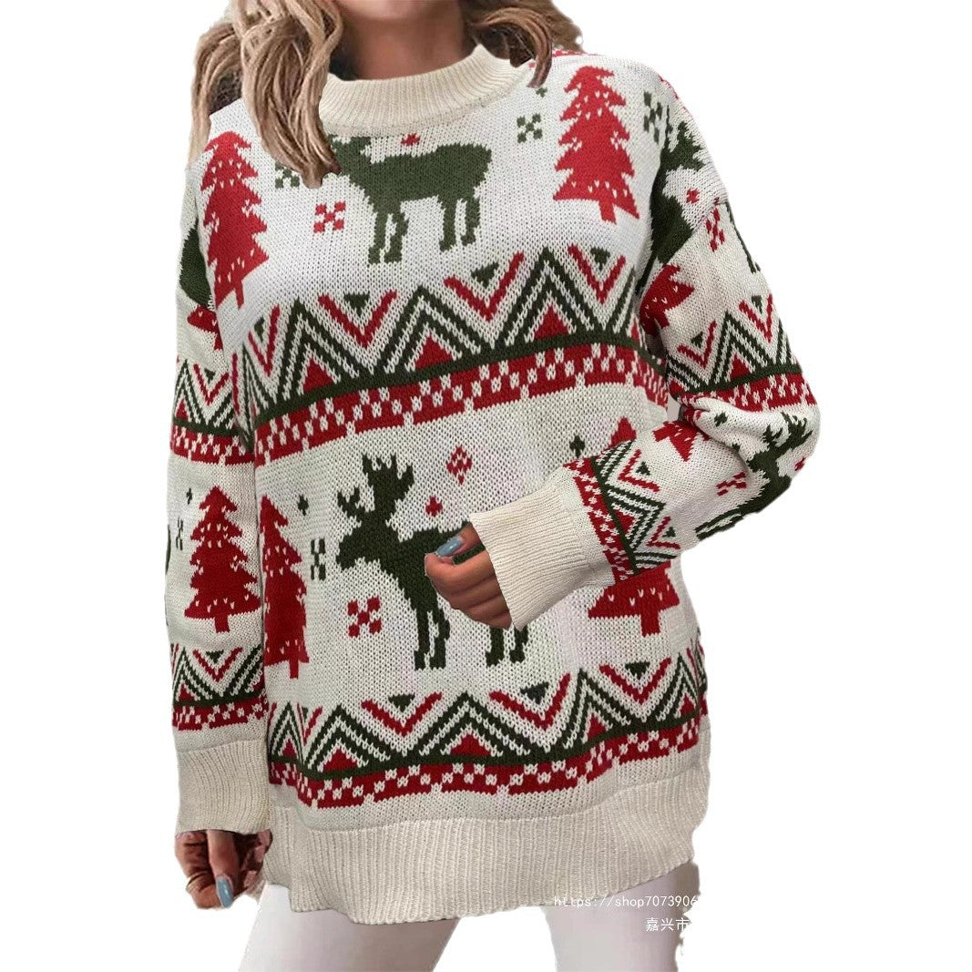 Damen Gemütlicher Weihnachts-Pullover mit festlichem Motiv und hoher Passform R&B