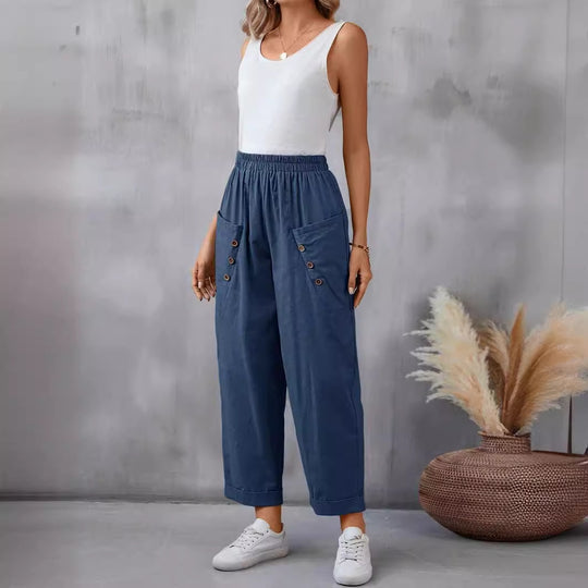 Damen elegante Freizeitpants mit Knopfdetails R&B