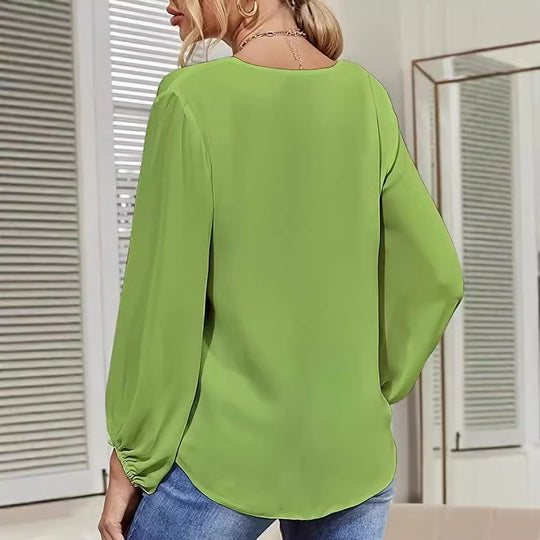 Damen elegante Bluse mit Knoten-Detail und V-Ausschnitt R&B