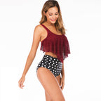 Damen Badeset mit dekorativem Häkel-Top und hochgeschnittener Bikinihose R&B