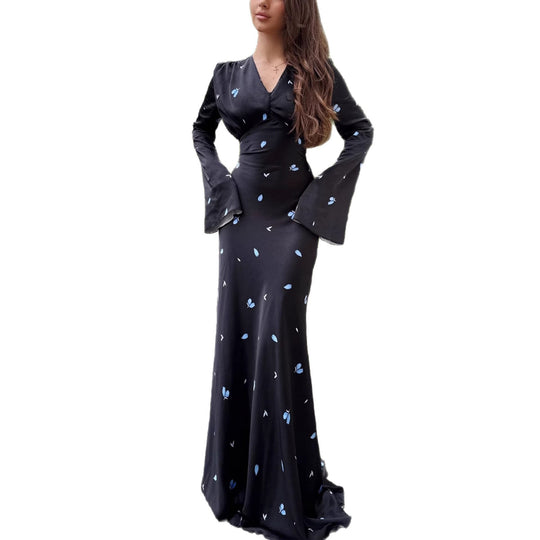 Damen Langärmeliges Maxikleid mit floralen Mustern und femininer Silhouette R&B