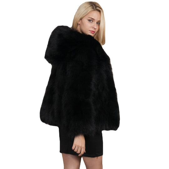 Damen elegante, kuschelige Pelzmantel R&B