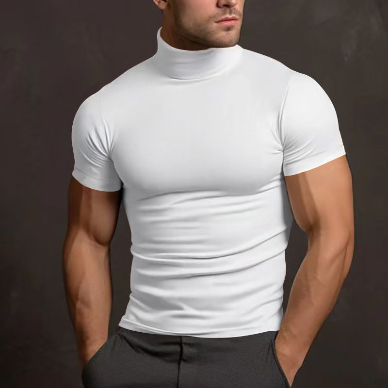 Herren nan körperbetontes Kurzarm-Rollkragenshirt aus Stretchjersey R&B