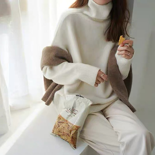 Damen bequemer Rollkragenpullover aus hochwertigem Wollmix R&B