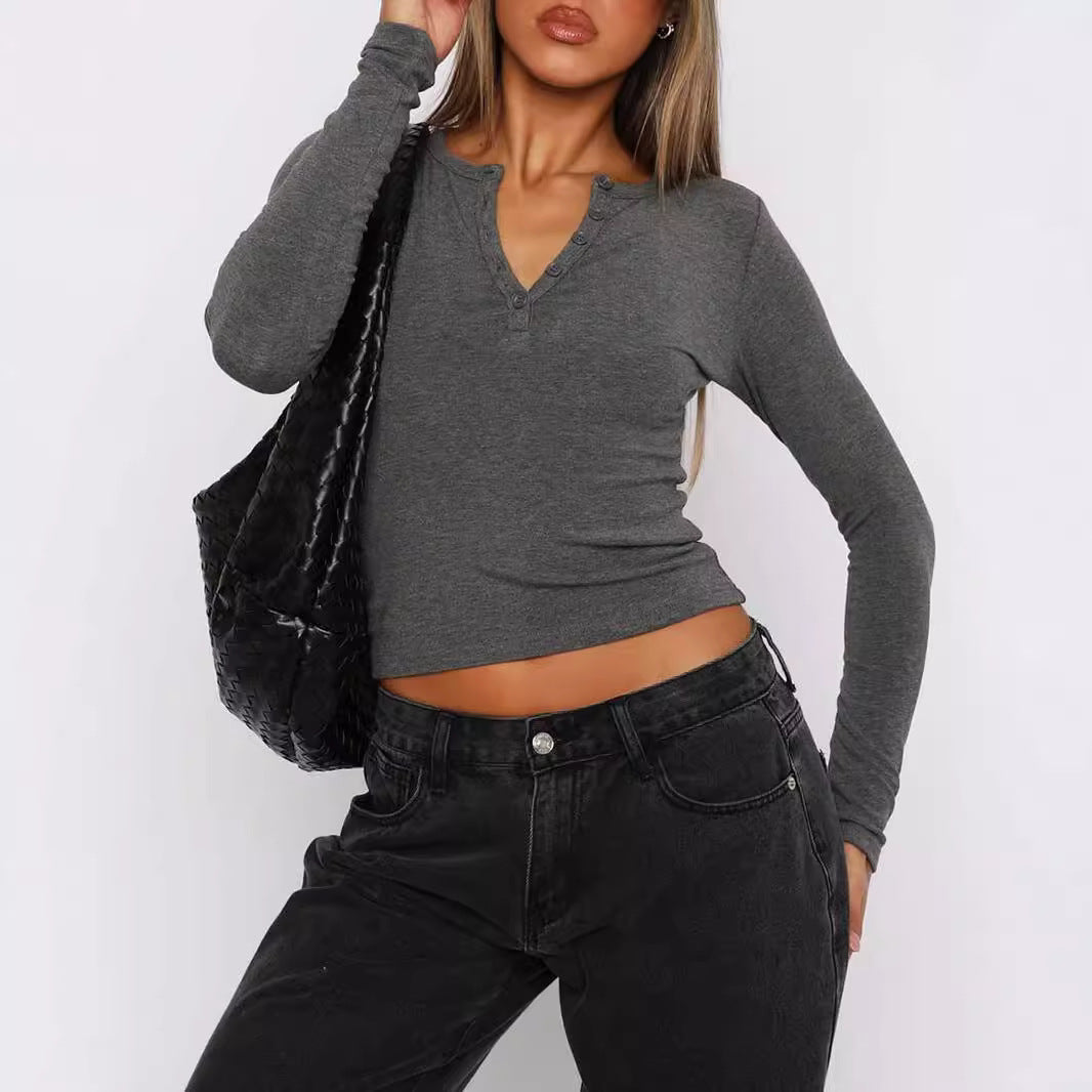 Damen Langarm-Hemd mit Knopfleiste und schmalem Schnitt R&B
