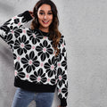 Damen Gemusterter Strickpullover mit floralem Design und hohem Kragen R&B