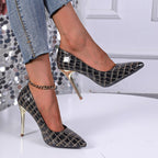 Damen Elegante High Heel Pumps mit glänzendem Krokodil-Design und markantem Absatz R&B