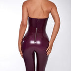 Damen Körperbetontes Jumpsuit aus glanzvollem Material mit tiefem V-Ausschnitt und schlankem Schnitt EB