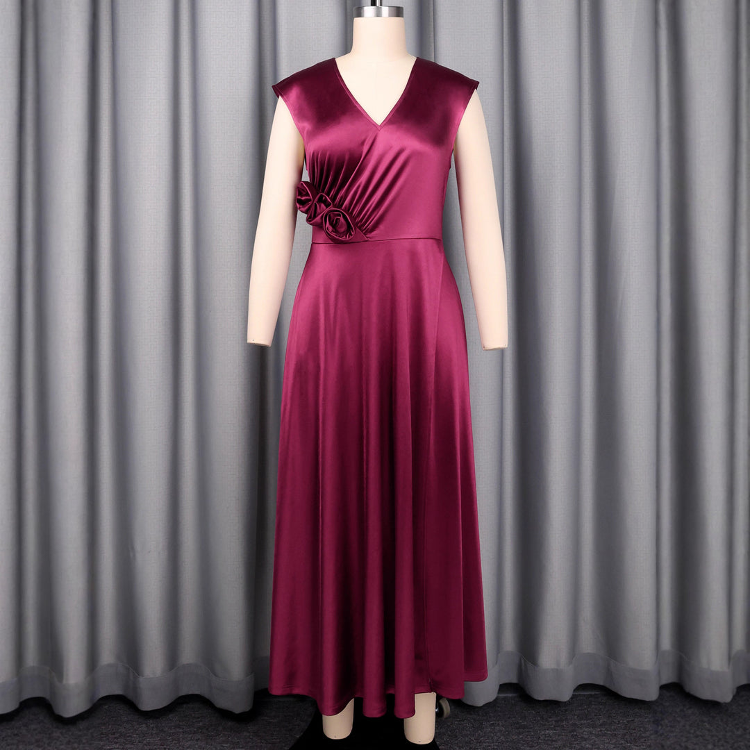 Damen elegantes Maxikleid mit herzförmigem Ausschnitt und seitlichem Schlitz R&B