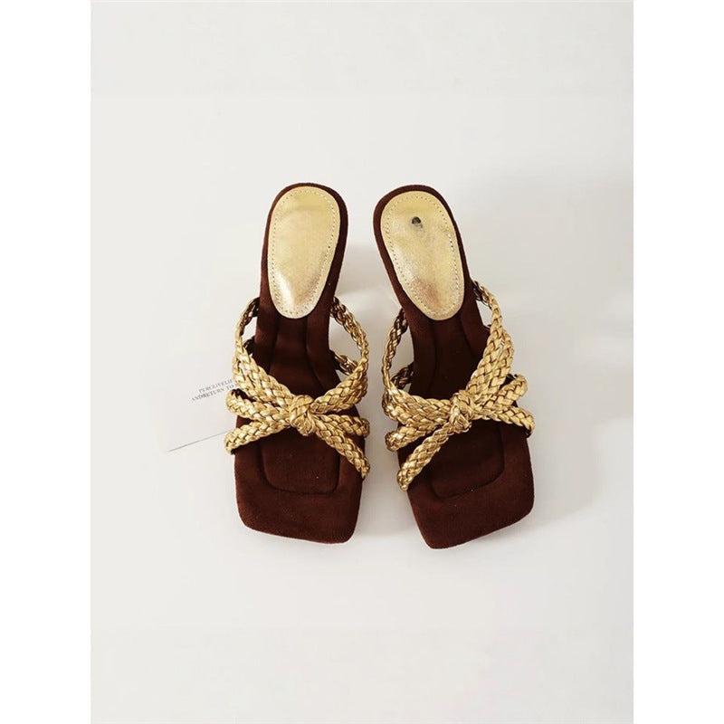 Damen elegante Mules mit geflochtenen Riemen R&B