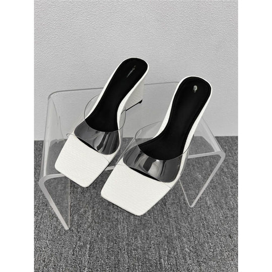 Damen Plateau-Pumps mit Schlangenmuster und transparentem Riemendesign R&B