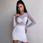 Damen figurbetontes Kleid mit langem Arm und raffiniertem Verknotungsdetail R&B
