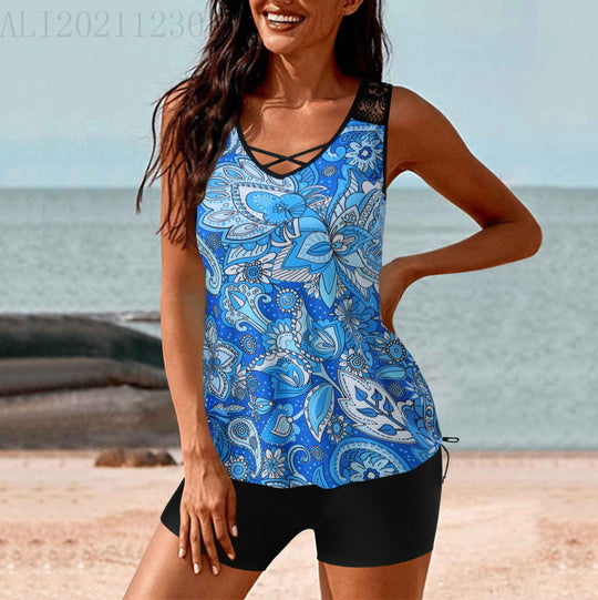 Damen Tankini-Set mit Hohe Taille und Sportlichem Flair R&B