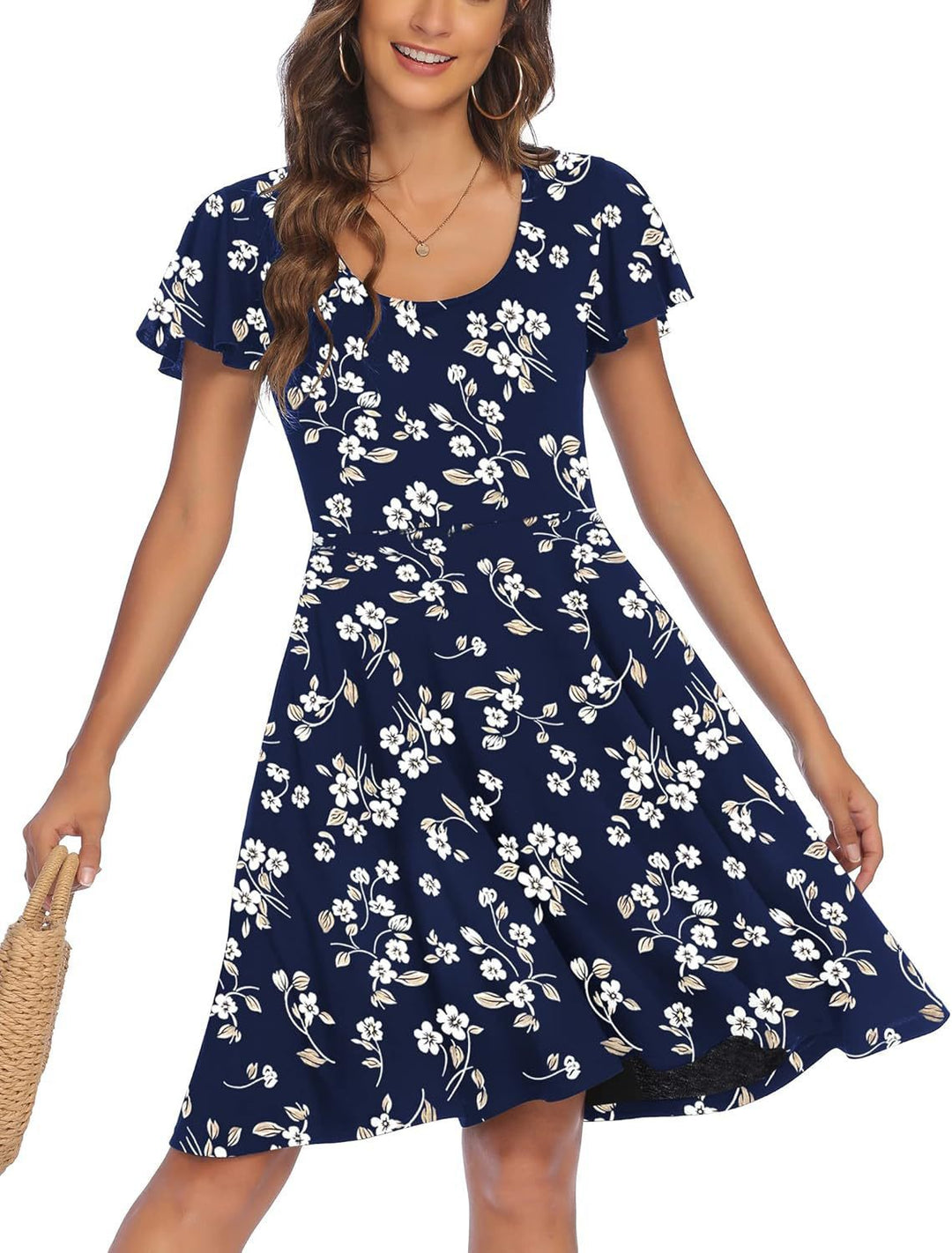 Damen Sommerliches Kleid mit floralem Muster und schwingendem Rock R&B