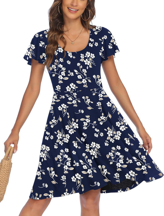 Damen Sommerliches Kleid mit floralem Muster und schwingendem Rock R&B
