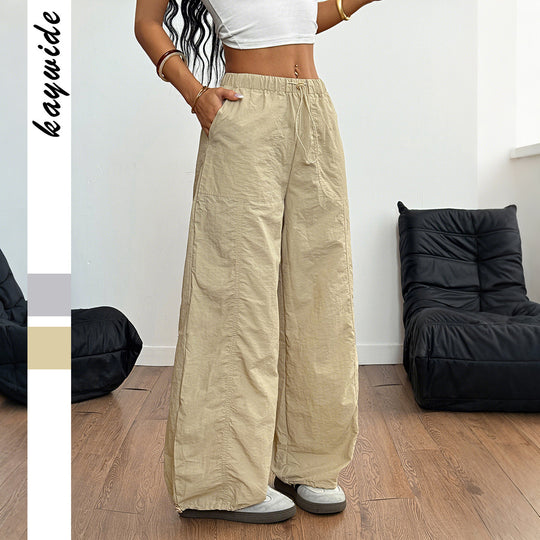 Damen Weite Leinenhose mit elastischem Bund und seitlichen Taschen R&B