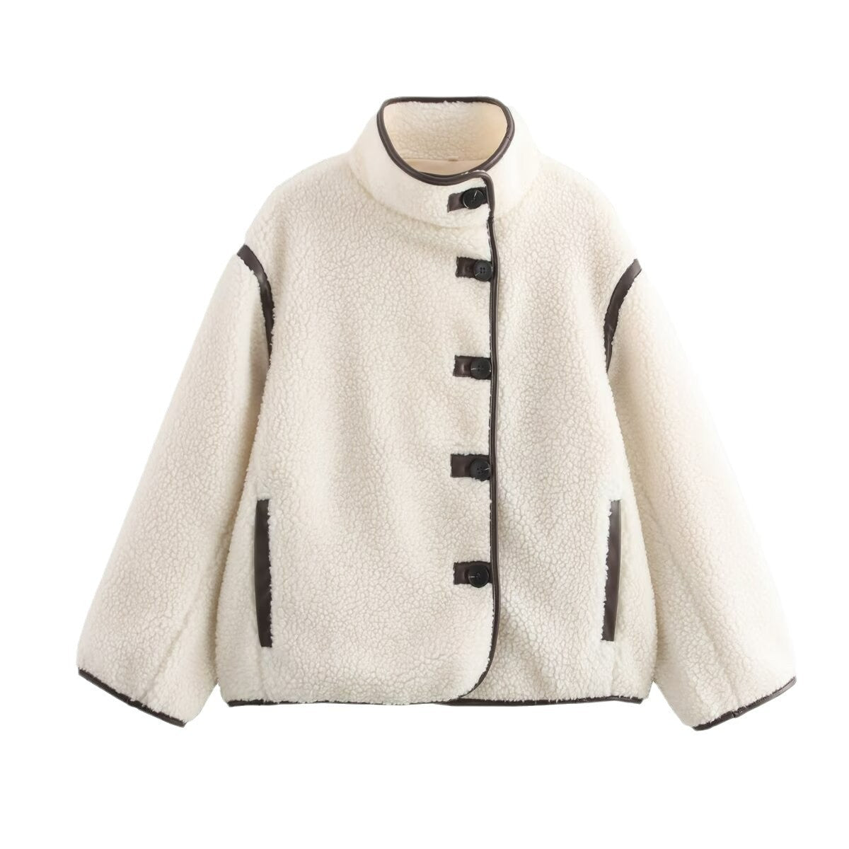 Damen Kuschelige Teddyjacke mit hohem Kragen und praktischen Eingrifftaschen R&B