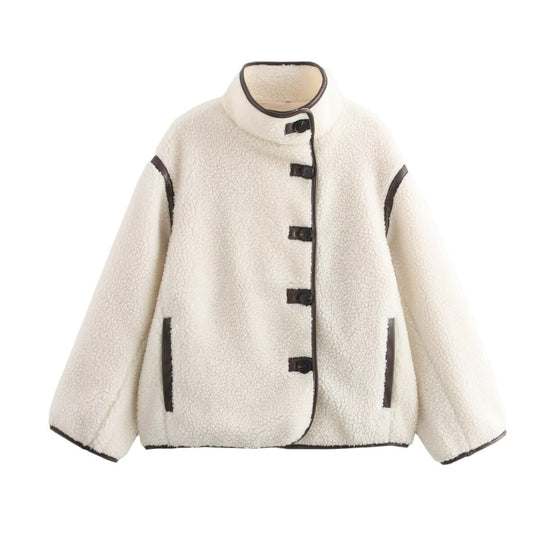 Damen Kuschelige Teddyjacke mit hohem Kragen und praktischen Eingrifftaschen R&B