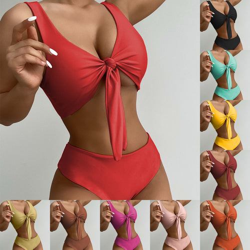 Damen Hochgeschlossener Bikini mit stylischem Knotendesign R&B