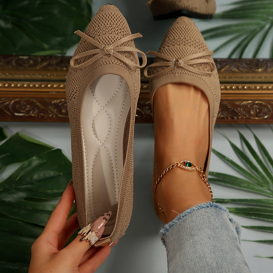 Damen elegante Ballerinas mit raffiniertem Schleifen-Detail und atmungsaktiver Obermaterialstruktur R&B