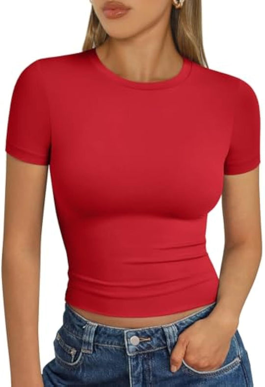 Damen figurbetontes Kurzarmshirt aus elastischem Material R&B