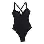 Damen Einteiliger Badeanzug mit neckischem V-Ausschnitt und raffinierten Trägerdetails R&B