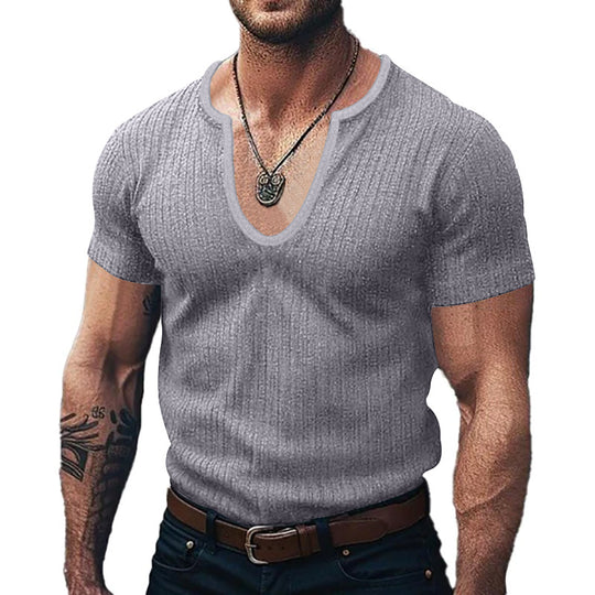 Herren Ribbed V-Ausschnitt T-Shirt R&B
