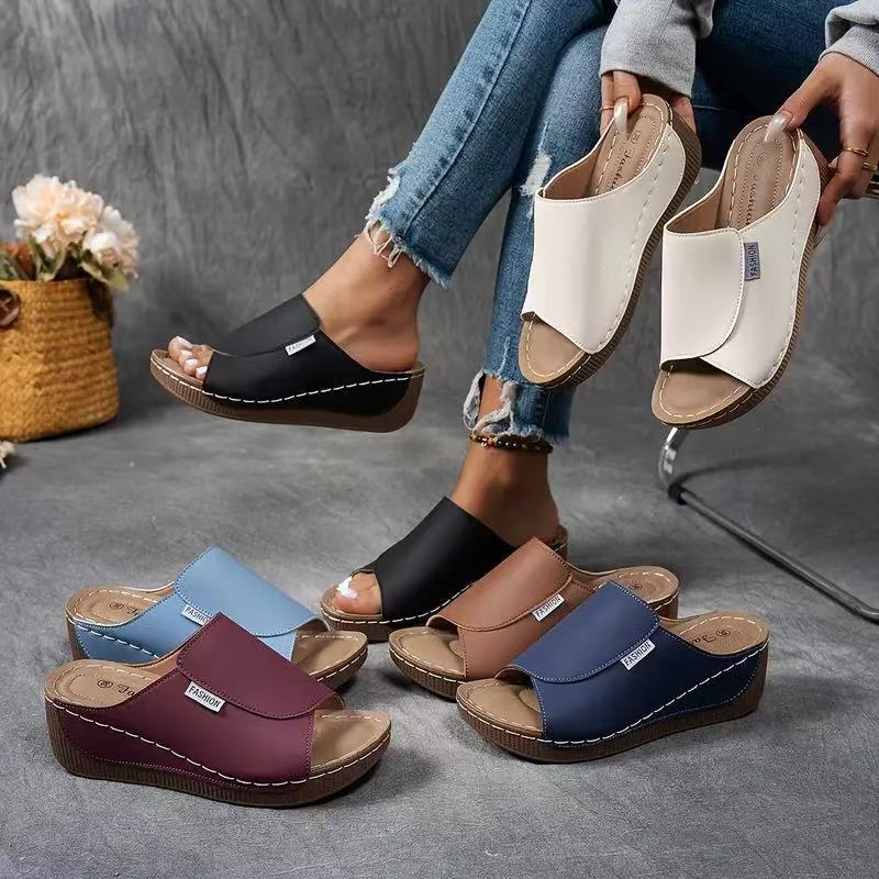 Damen Wedge-Sandalen mit komfortablem Fußbett und modischem Riemendesign R&B