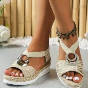 Damen Wedge-Sandalen mit modischem Riemchen-Design und dekorativem Schmuck-Detail R&B