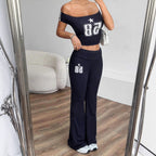Damen Off-Shoulder Crop-Top und weite Hose Set R&B