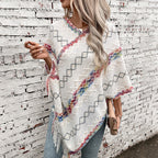 Damen modischer Wickelpullover mit fransigem Saum und einzigartigem Muster