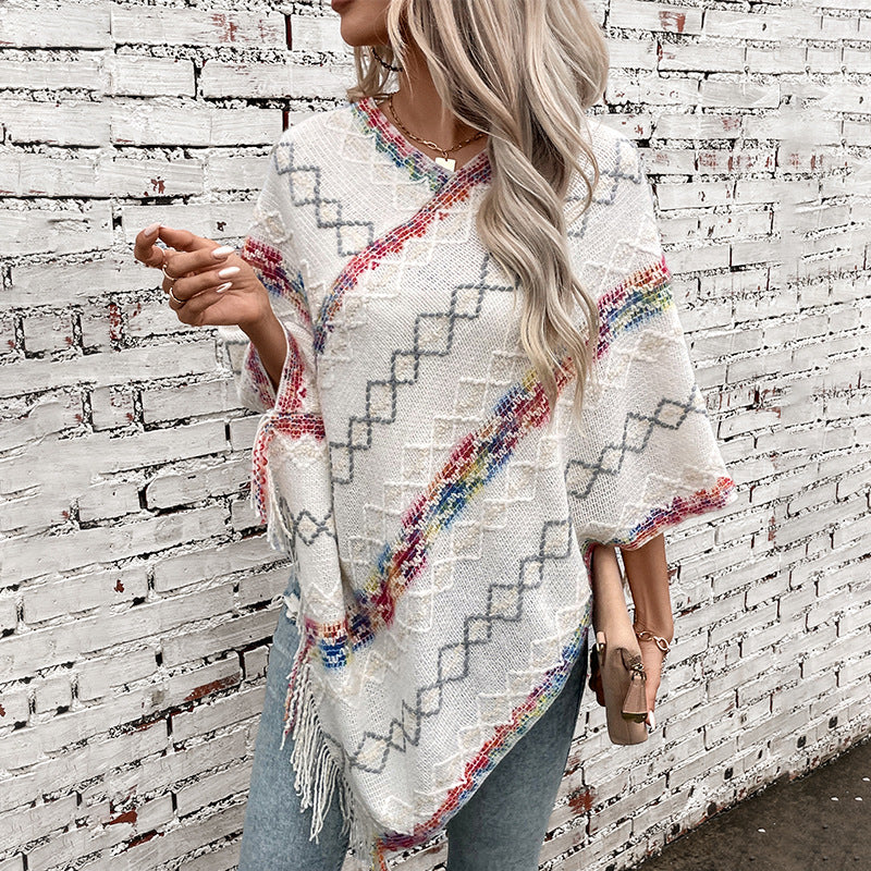 Damen modischer Wickelpullover mit fransigem Saum und einzigartigem Muster