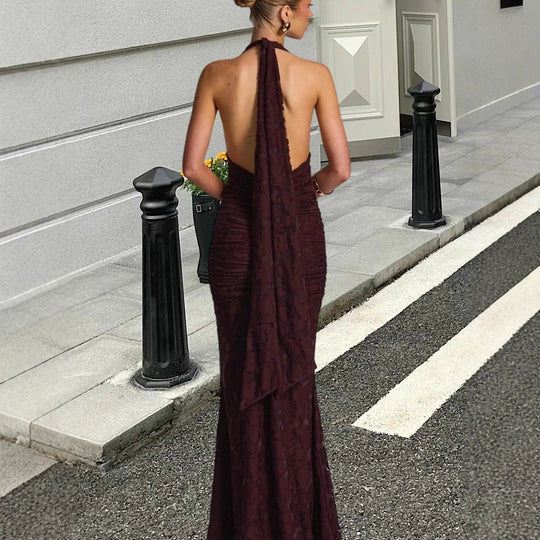 Damen Elegantes Maxikleid mit raffinierten Drapierungen und tiefem V-Ausschnitt R&B