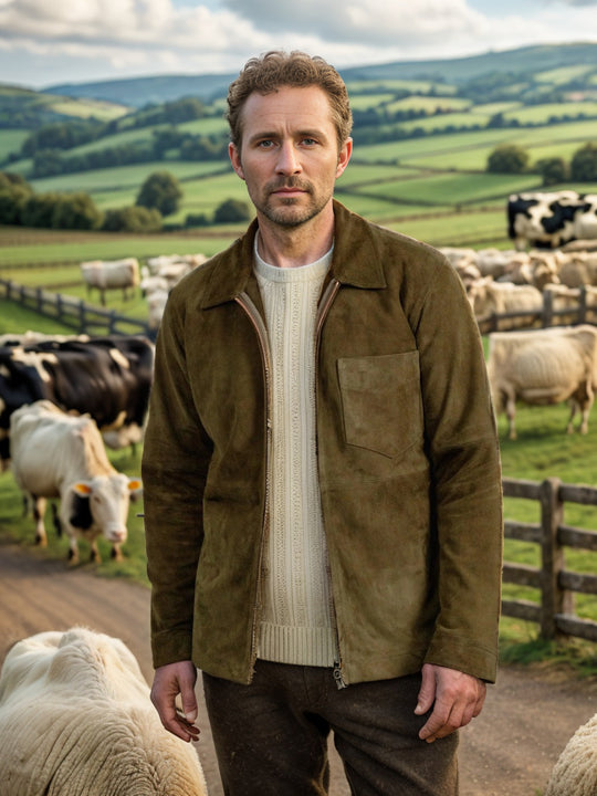 Herren modische Wildlederjacke mit Reißverschluss und Brusttasche R&B