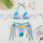 Damen Triangel-Bikini mit modischen Schnüroptik und schimmernden Ringdetails R&B