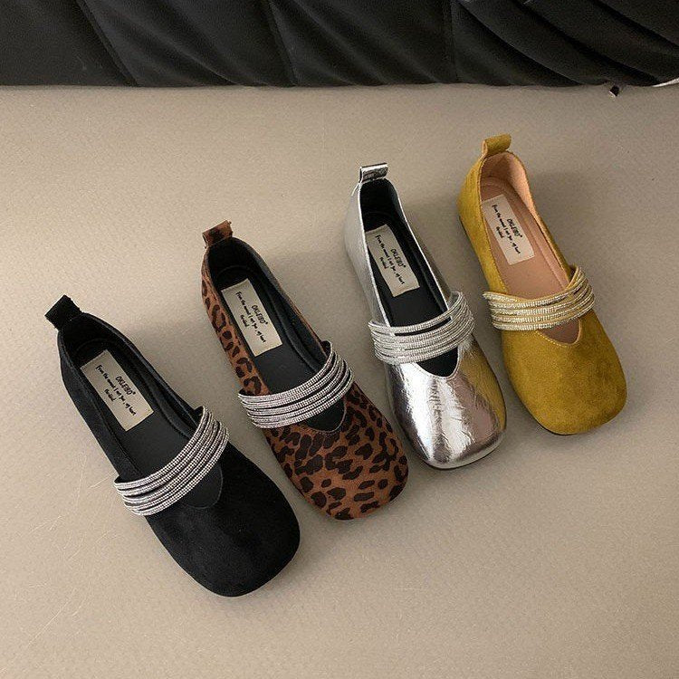 Damen elegante Ballerinas mit dekorativem Riemchen und schimmernder Oberfläche R&B