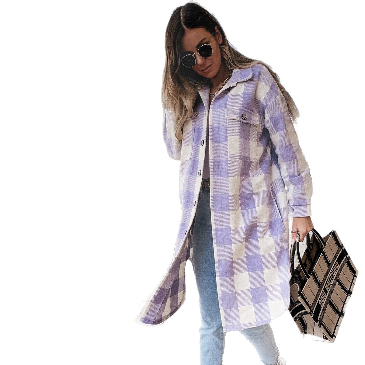 Damen Oversized Karohemdenjacke R&B