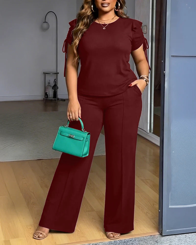 Damen Elegantes Freizeit-Anzugset mit Rüschendetails und weitem Schnitt R&B