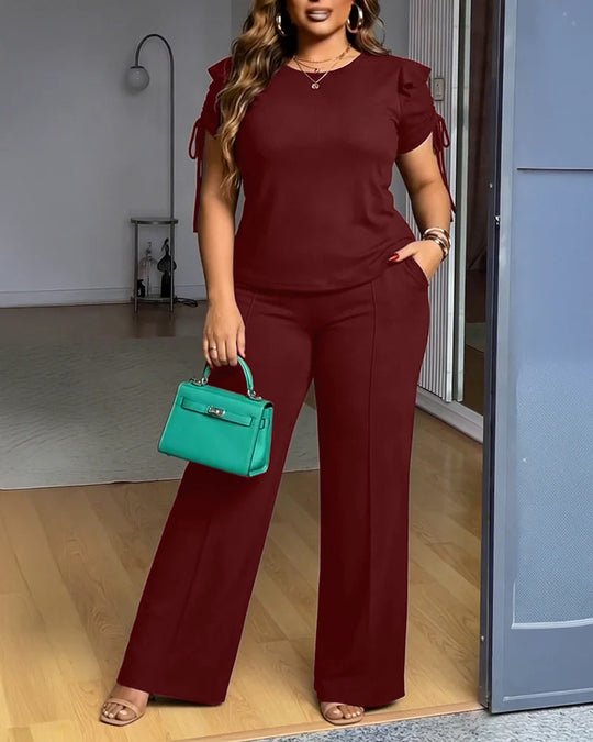 Damen Elegantes Freizeit-Anzugset mit Rüschendetails und weitem Schnitt R&B