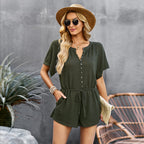 Damen Freizeit Jumpsuit mit Knopfleiste und Bindegürtel R&B